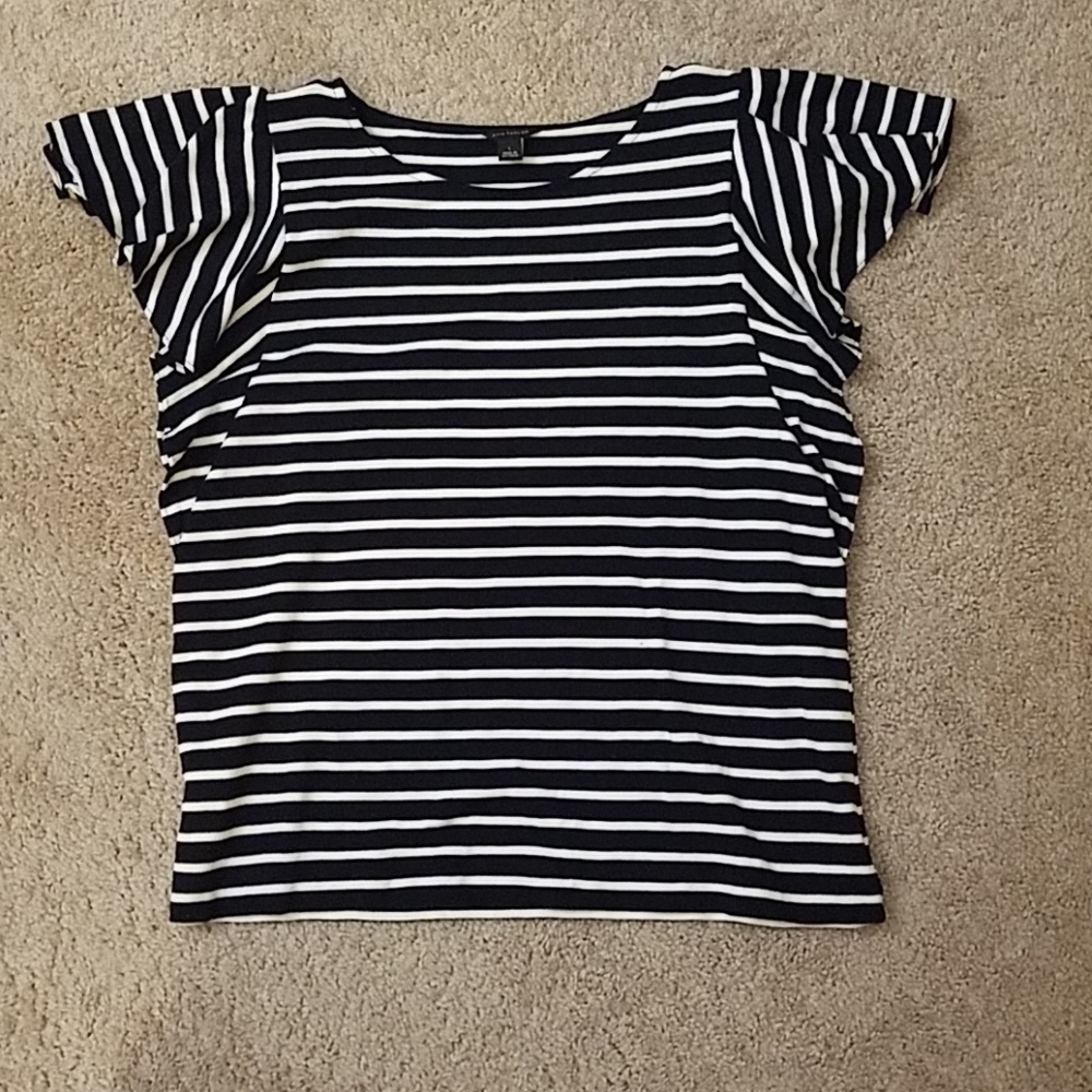 Striped Flutter Sleeve Blouse